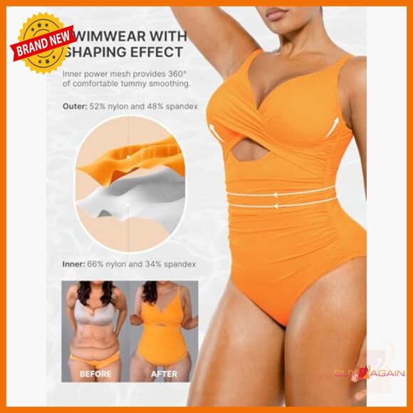 Large Tummy Control One Piece Swimsuit Push Up Built-in Bra Adjustable Straps - Picture 5 of 7